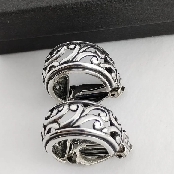 Silpada CLIP-ON Vintage RARE Sterling Silver Filigree Scroll Hoop Earrings - Picture 5 of 10
